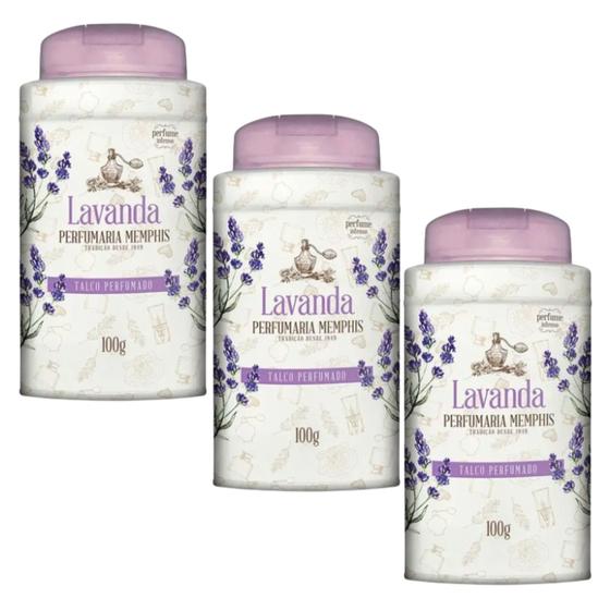 Imagem de Kit 3 Talco Perfumado Alma De Flores Lavanda 100G - Memphis