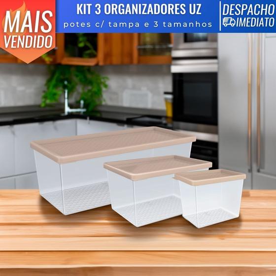 Imagem de Kit 3 Tam Pote Organizador Multiuso M, G , EXG Transparente Plástico Cozinha Geladeira