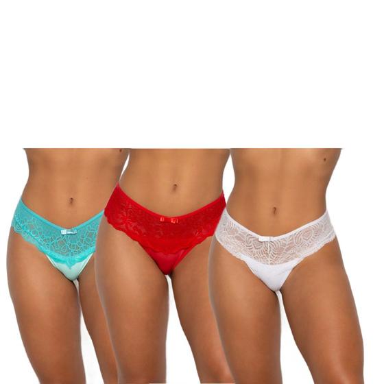 Imagem de Kit 3 Tangas Com Renda Conforto Feminina Mulher Lingerie