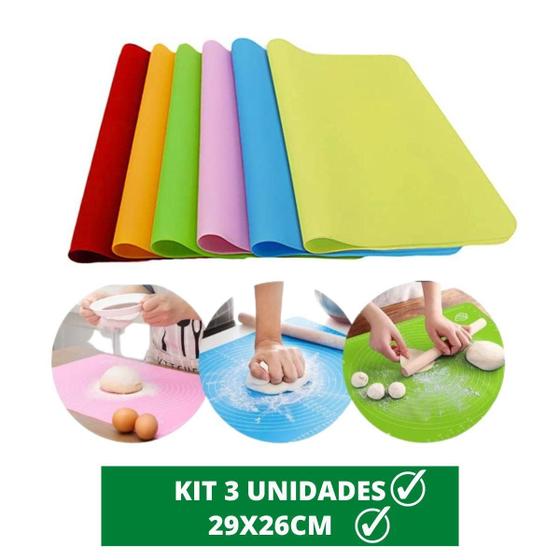 Imagem de Kit 3 Tapete Culinário Silicone Pequeno Várias Cores 29x26cm