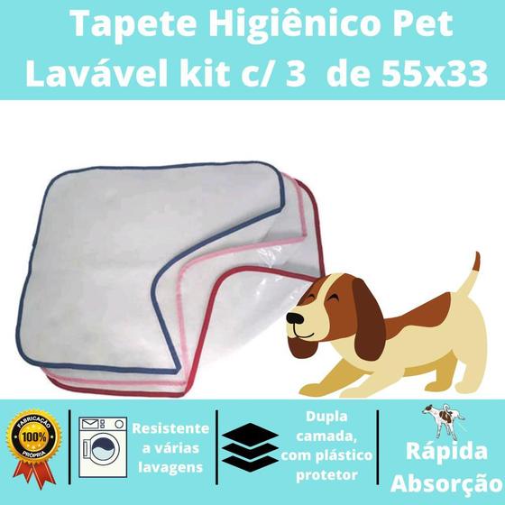 Kit 3 tapete higiênico pet lavável reutilizável 40x33cm PP Menor preço em Kit 3 tapete higiênico pet lavável reutilizável 40x33cm PP