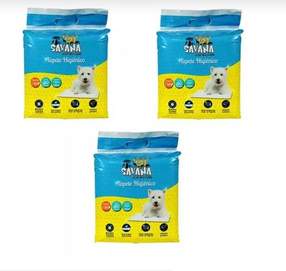 Imagem de Kit 3 Tapete Para Cachorro Higiênico 90un Savana Pet 60x60cm