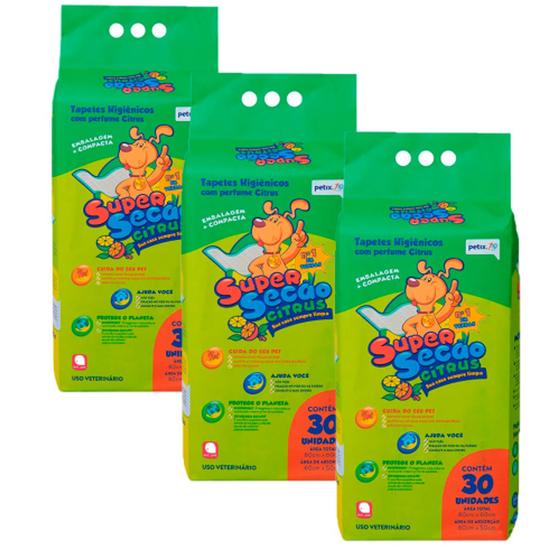 Kit 3 tapetes higiênico cães super seçao citrus c/30 unidades Menor preço em Kit 3 tapetes higiênico cães super seçao citrus c/30 unidades