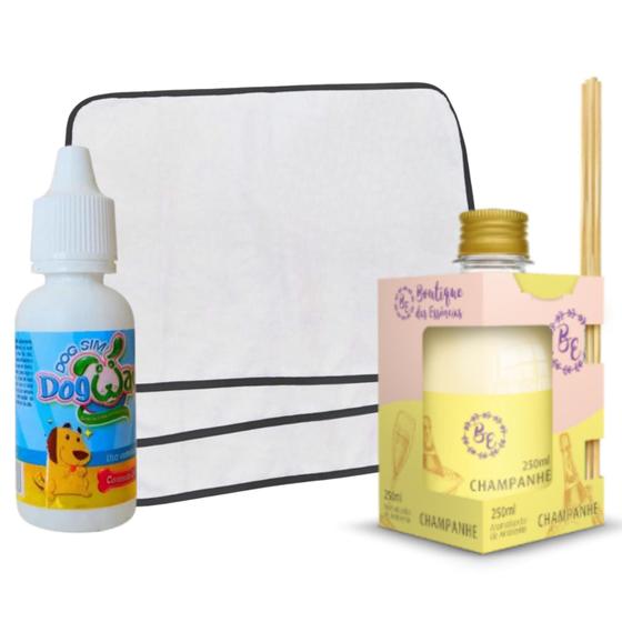 Imagem de Kit 3 Tapetes Higiênicos Pet + Difusor de Ambiente c/Varetas 250ml C + Educador Xixi Sim P/Pets 20ml