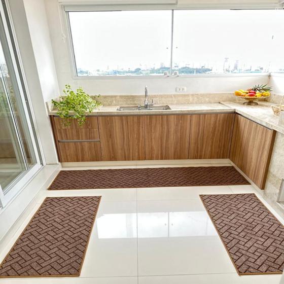 Imagem de Kit 3 Tapetes Para Cozinha Sala Fácil Limpeza Quadriculado