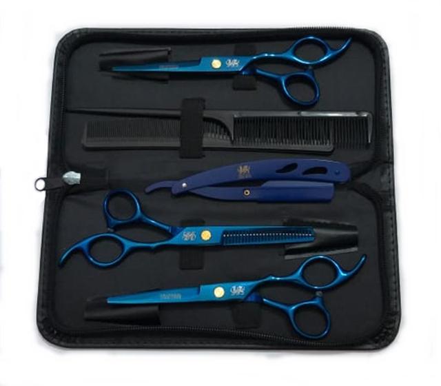 Kit 3 Tesoura Fio Laser Fio Navalha Desfiadeira Navalha Azul Menor preço em Kit 3 Tesoura Fio Laser Fio Navalha Desfiadeira Navalha Azul