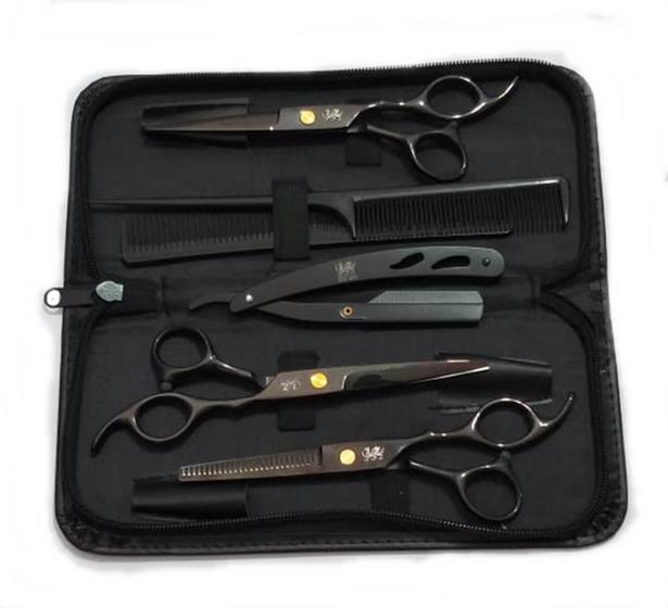 Kit 3 Tesoura Preta Fio Laser Fio Navalha Desfiadeira Estojo Menor preço em Kit 3 Tesoura Preta Fio Laser Fio Navalha Desfiadeira Estojo
