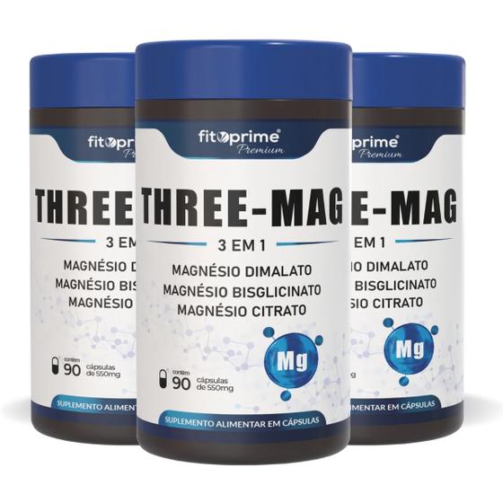 Imagem de Kit 3 Three-Mag Blend Magnésio Concentrado Dimalato Bisglicinato Citrato