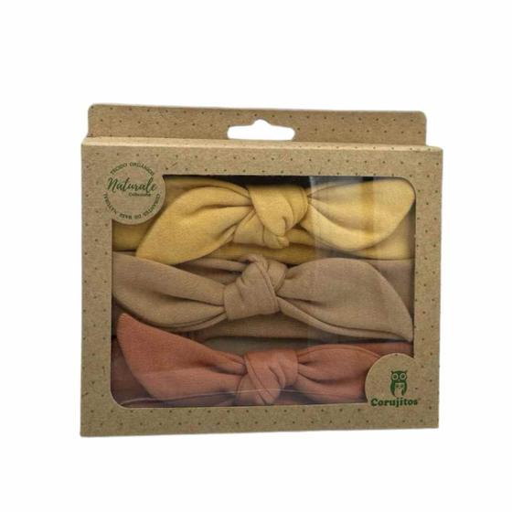 Imagem de Kit 3 Tiaras para Bebê Faixa Corujitos 100% Algodão Egípcio Recém Nascido Saída Maternidade Menina Macio Qualidade Presente Madrinha 