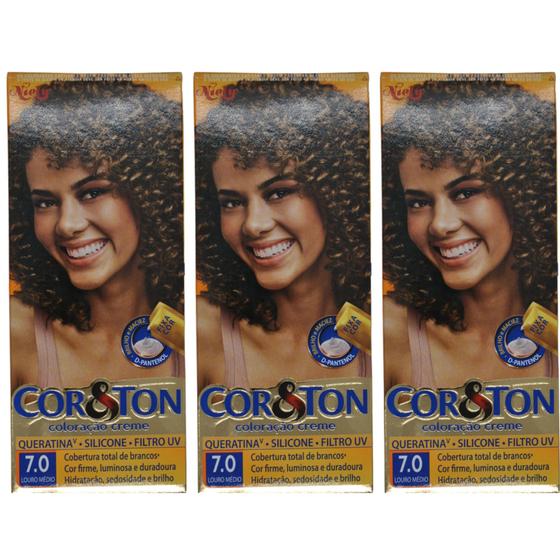 Imagem de Kit 3 Tinta de Cabelo Cor&ton 7.0 Louro Natural