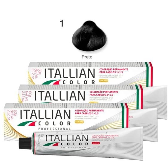 Imagem de Kit 3 Tinta De Cabelo Profissional 1.0 Preto Itallian Color