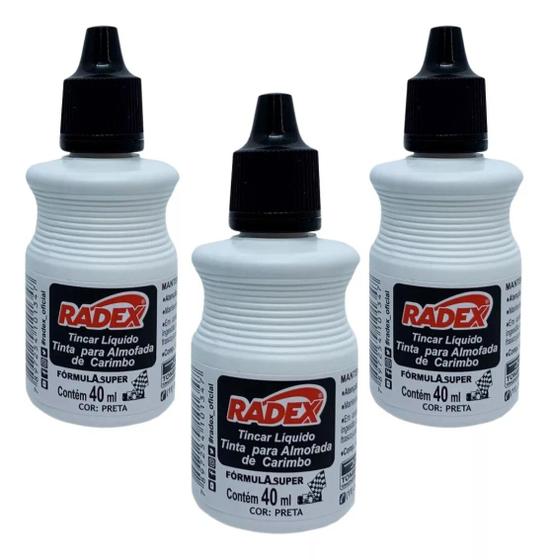 Imagem de kit 3 Tinta Para Almofada De Carimbo Radex 40 Ml Preta 