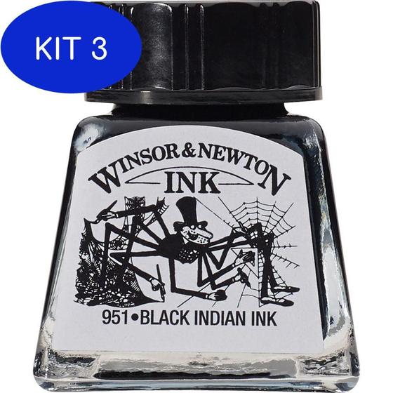 Imagem de Kit 3 Tinta Para Desenho Winsor & Newton 14Ml Black Indian