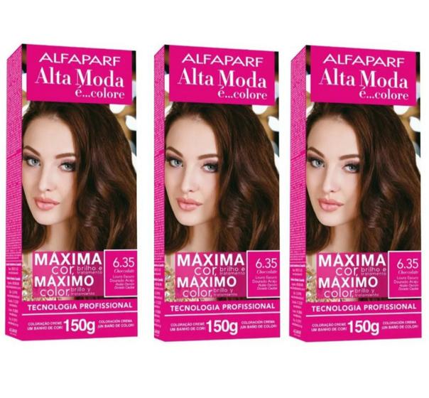 kit 3 Tinturas Alfaparf Alta Moda - coloração 6.35 Louro Escuro Dourado ...