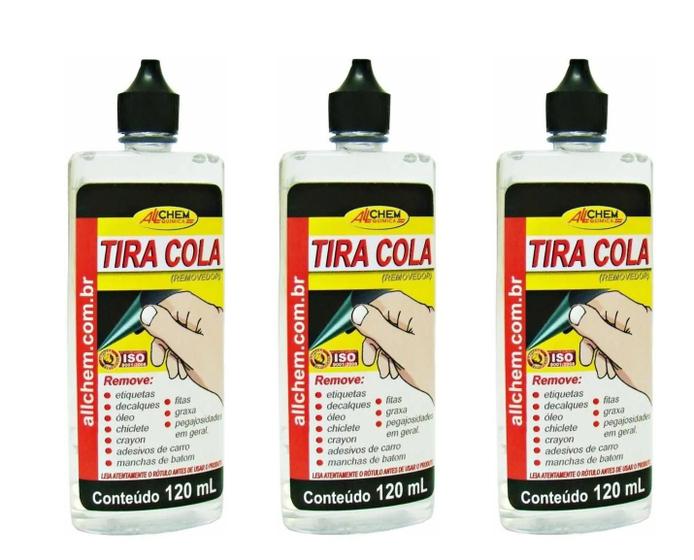 Imagem de Kit 3 Tira Cola 120ml Remove Cola Adesivo Chiclete Duplaface Pro Allchem