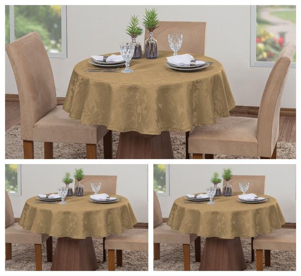 Imagem de Kit 3 Toalhas De Mesa Luxo Redonda 4 Lugares Sala Jantar Jacquard