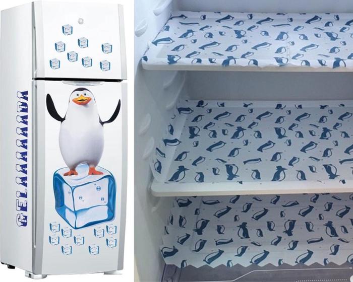 Imagem de Kit 3 Toalhas para Geladeira Pinguim + Cartela de Adesivos Pinguim Gelo Azul
