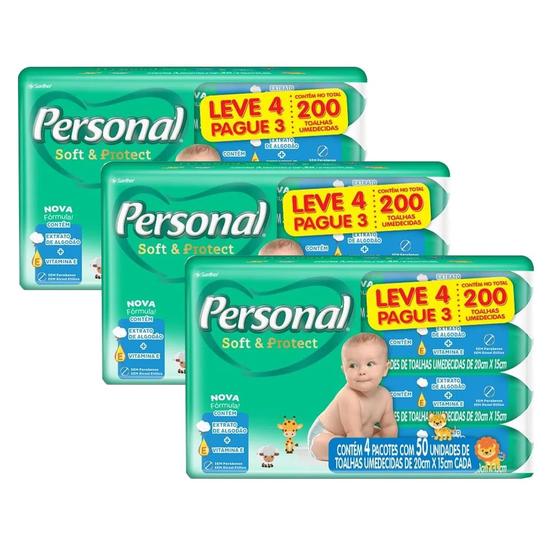 Imagem de Kit 3 Toalhas Umedecida Personal Soft e Protect Leve 4 Pague 3 - 200 Toalhas