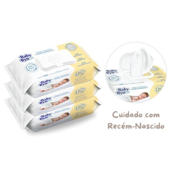 Imagem de Kit 3 Toalhas umedecidas Recém nascidos com 100 lenços macios