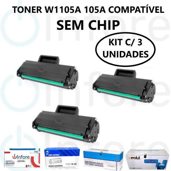 3 Toner Compatibili HP W1105A 105A Nero, 1000 Pagine Ciascuno, Con Chip, Per LaserJet 107a 107w 135a 137fnw - 3