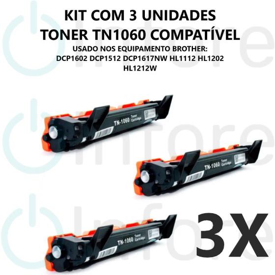 Imagem de KIT 3 Toner compatível TN1060 Dcp-1602 Dcp-1617 Hl-1112 Hl-1202 Hl-1212w