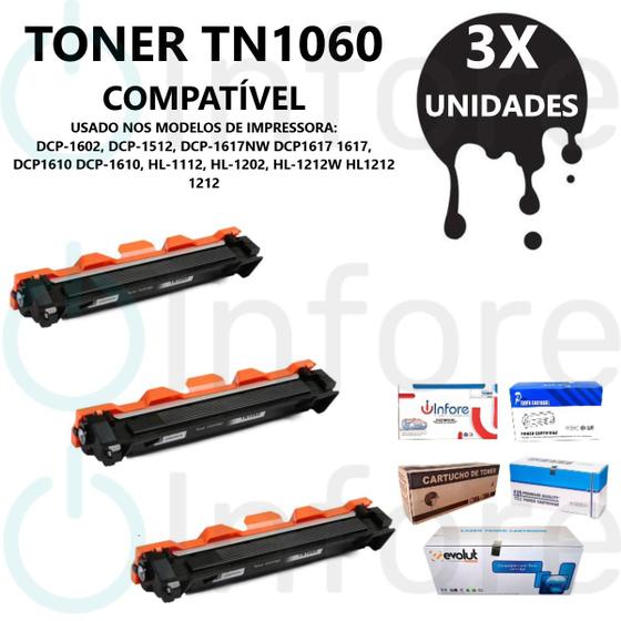 Imagem de KIT 3 Toner Compatível TN1060  tn1060 1060 Dcp-1602 Dcp-1617 HL-1210W DCP-1510 HL-1212