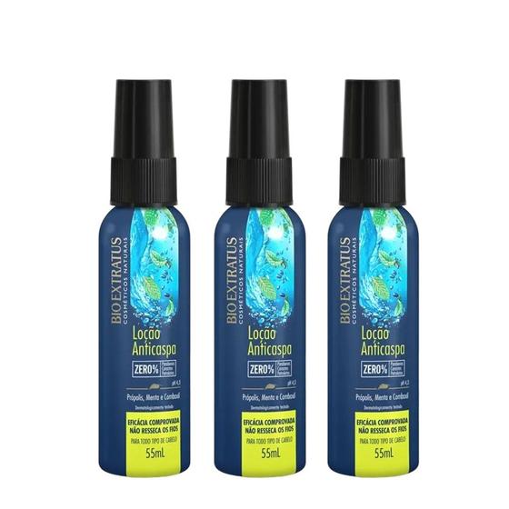Imagem de Kit 3 Tônico Anticaspa Loção Própolis Menta e Combaxil Sem Enxágue 55ml Bio Extratus