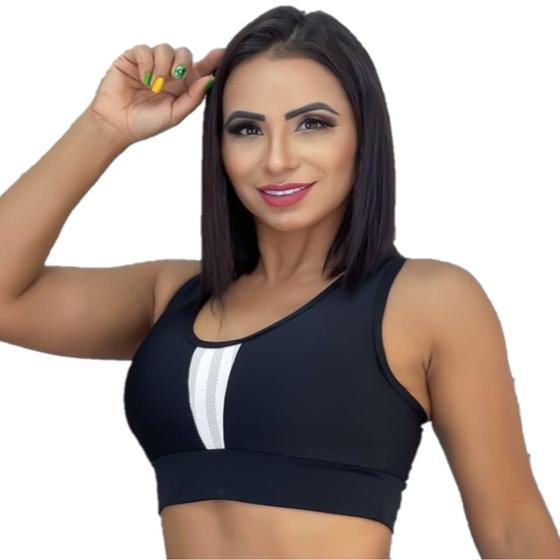 Imagem de kit 3 Top com Bojo Nadador Roupa de Academia Fitness Preto com detalhe em cores sortidas