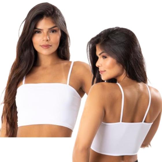 Imagem de Kit 3 Top De Academia Feminino Cropped Fitness Sem Bojo Faixa Alcinha Casual Treino Básico