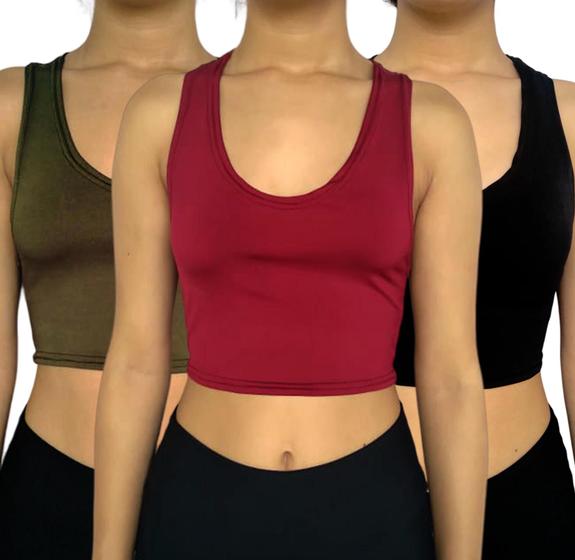 Imagem de Kit 3 Tops Femininos Regata Justos Lisos Cores Sortidas Suplex Pp ao Plus Size
