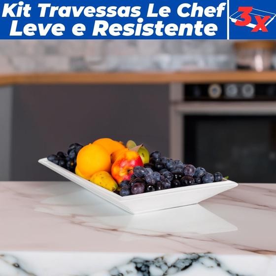 Imagem de Kit 3 Travessas Bandejas Para Servir Cozinha Le chef 38x21 Cor Branco