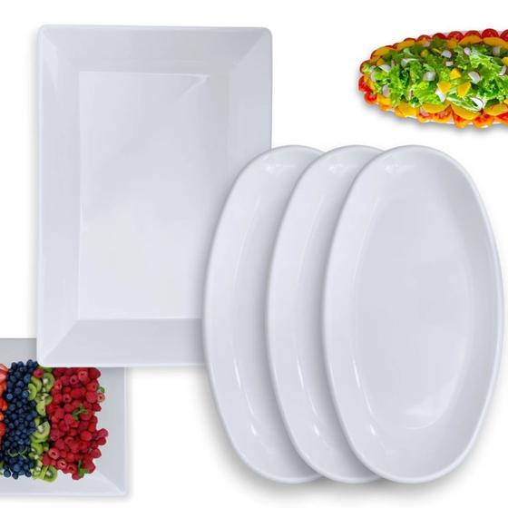 Imagem de Kit 3 Travessas Ovais 45,5 Cm para Buffet Rasas + Travessa Retangular Funda 44,7 Cm Restaurante Melamina Profissional  Bestfer 