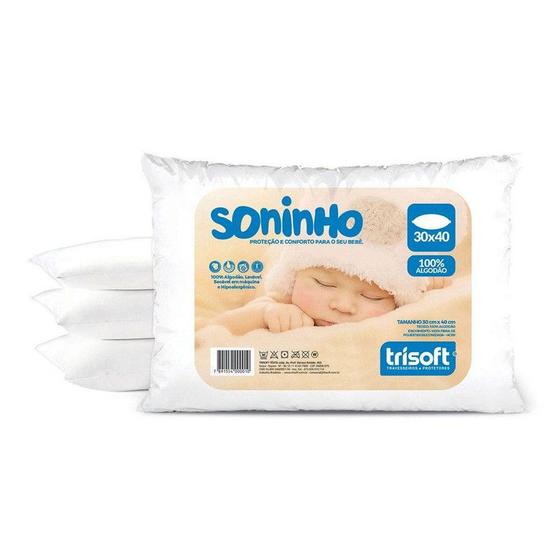 Imagem de Kit 3 Travesseiros Bebê Infantil 30 x 40 cm Soninho Trisoft