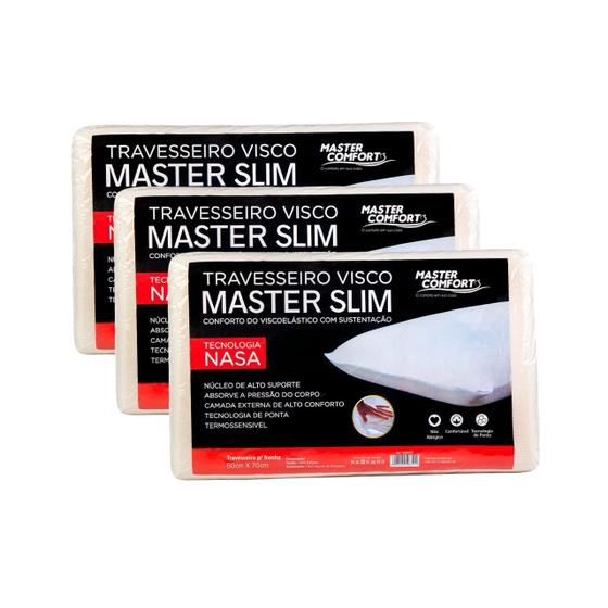 Imagem de Kit 3 Travesseiros Slim Nasa Master Comfort 35X55X9cm Visco