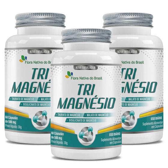 Imagem de Kit 3 TriMagnésio (taurato, malato e quelato) 500mg 60 Caps