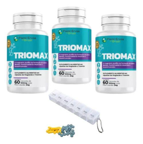 Imagem de Kit 3 Triomax Magnésio Treonato Dimalato Quelato Cloreto Pa + Porta Cápsulas 
