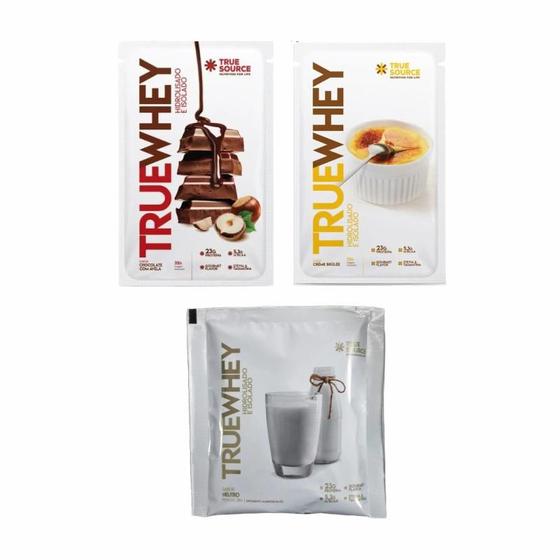 Imagem de Kit 3 True Whey Sachê: Chocolate com Avelã, Vanilla, Neutro