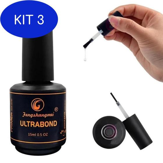 Kit 3 Ultrabond Primer Adesivador Para Unhas Acrigel Fibra Vidro