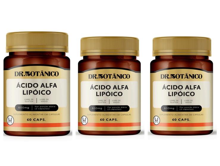 Kit 3 Un - Acido Alfa Lipoico 600Mg 60 Caps - Dr. Botanico Imagem de Kit 3 Un - Acido Alfa Lipoico 600Mg 60 Caps - Dr. Botanico