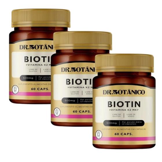 Imagem de Kit 3 un - biotina + vitamina k2 500mg 60 caps dr botanico