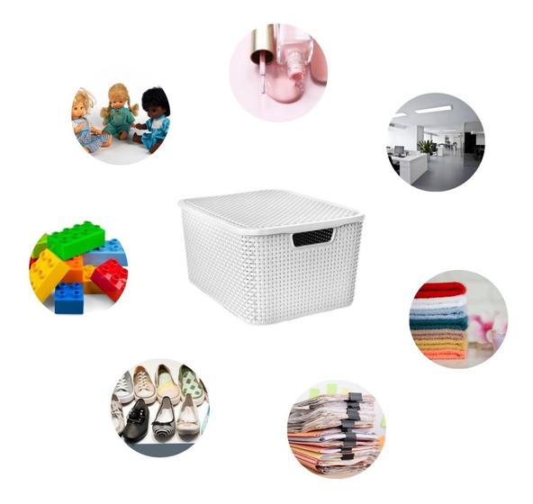 Imagem de Kit 3 Un Caixa Organizadora Rattan 7L Branca Cesto Organizadora Off White