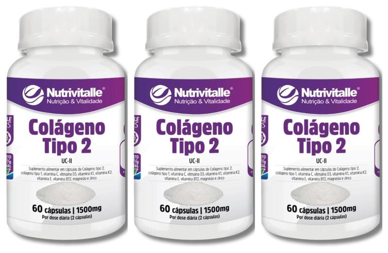 Imagem de Kit 3 Un - Colageno Tipo 2 1500Mg 60 Capsulas Nutrivitalle