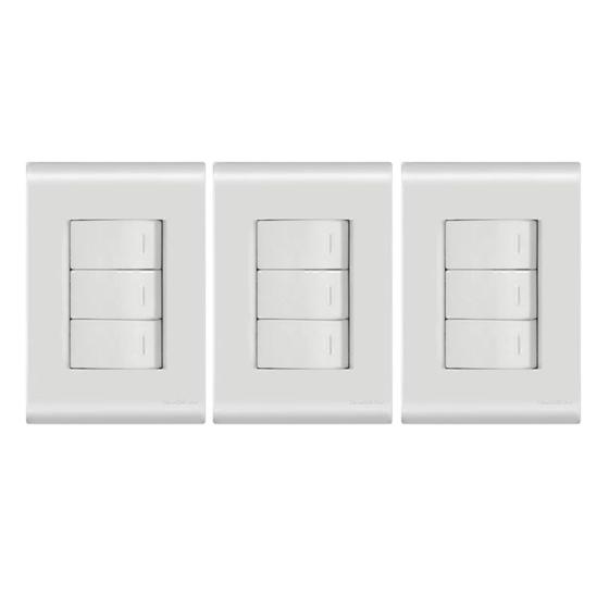 Imagem de Kit 3 un. Interruptor Simples 3 teclas com placa 4x2 Liz Tramontina