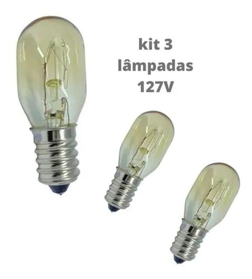 Imagem de Kit 3 un Lampada E14 15w 127v Para Fogao Geladeira Microondas e Lustres