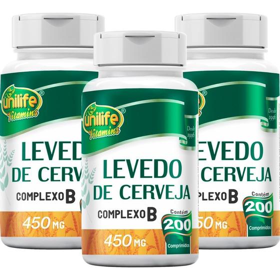 Kit 3 Un Levedo De Cerveja Complexo B 450mg 600 Comp Unilife Menor preço em Kit 3 Un Levedo De Cerveja Complexo B 450mg 600 Comp Unilife