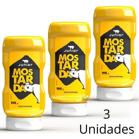 Imagem de Kit 3 Un Mostarda Tradicional Junior Cremoso Frasco De 190g Para Lanche Porção Lanchonete Snacks