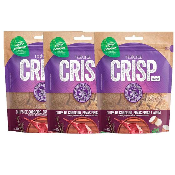 Imagem de Kit 3 Un. Petisco Snack Natural Crisp Para Cães Chips Cordeiro, Ervas Finas e Aipim 80g