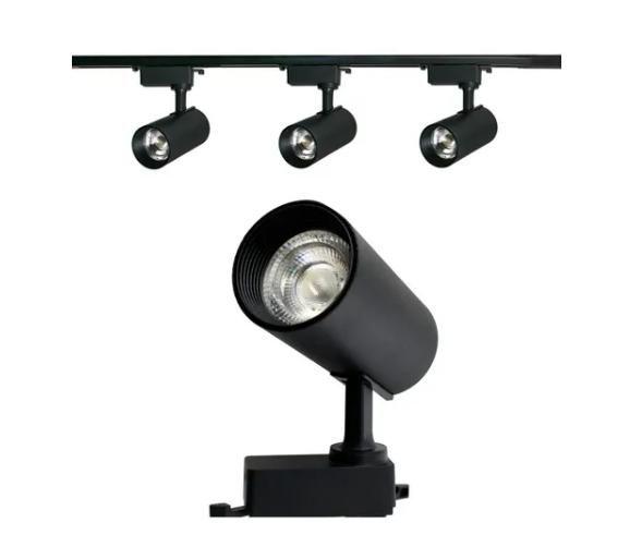 Imagem de Kit 3 un. Spot para Trilho 7W Eletrificado Preto Led Luz Branco Frio 6500K