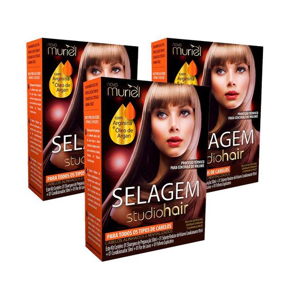 Kit 3 Und Kit Muriel Selagem Studio Hair Todos Tipos Cabelos 190ml Cuidados com o Cabelo