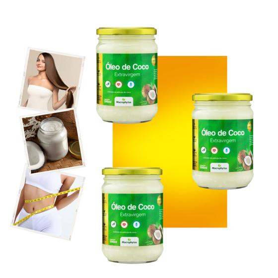 Kit 3 Und - Óleo de coco Extravirgem 500ml Macrophytus Menor preço em Kit 3 Und - Óleo de coco Extravirgem 500ml Macrophytus